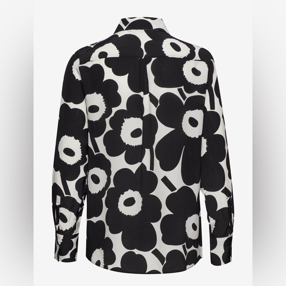 Marimekko GABRO PIENI UNIKKO blouse Long sleeve Black and off white Floral Top - Picture 4 of 13